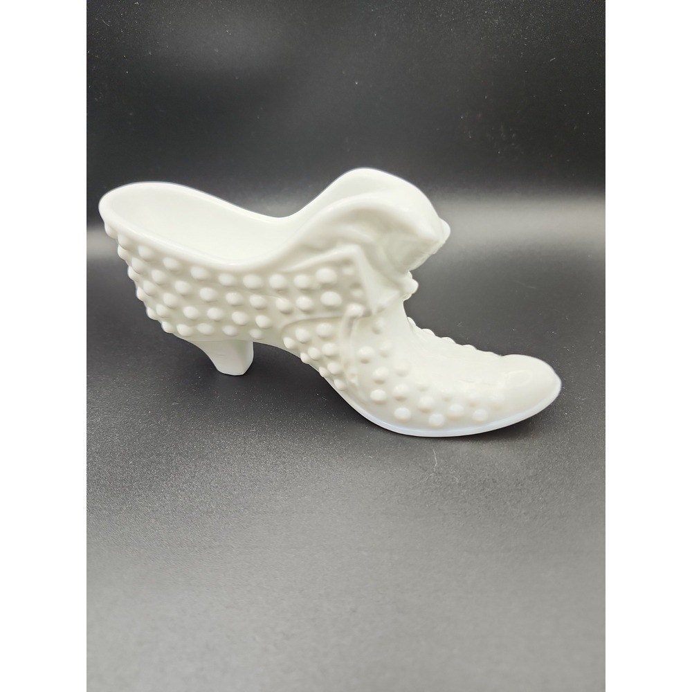 Vintage FENTON Milk Glass Hobnail Cats Head Slipper Shoe